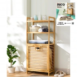 İBİCO İ21-083 ( 3 KAT ORGANİZER RAFLI ) ( ÖNDEN ÇEK AÇ ) ( KALIN AHŞAP BAMBU ) KİRLİ ÇAMAŞIR SEPETİ ( 40X30X130CM )*4