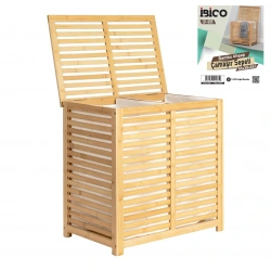 İBİCO İ21-085 LAUNDRY BASKET ( KALIN AHŞAP BAMBU ) KİRLİ ÇAMAŞIR SEPETİ ( KUMAŞ ÇANTALI ) ( SEPET=50X38X55CM )*6