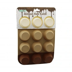 İBİCO İ22-042 (KLASİK ÇİZGİLİ ŞEKİL) ( 12Lİ & MİNİ ) ( SİLİKON ) MUFFİN KEK KALIP (ASKILIKLI)*6X10