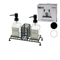 İBİCO İ22-143 ( 3PCS ) METAL STANDLI & CAM SIVI SABUNLUK SETİ ( SÜNGERLİK )*24