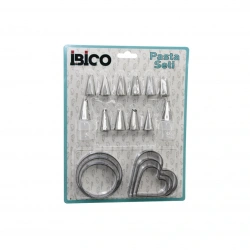 İBİCO İ22-156 ( 20PCS ) (PASTA SÜSLEME UÇ SETİ= 12-METAL) (KURABİYE KALIP METAL=3-KALP & 3-YUVARLAK) (2-UÇ TUTUCU PLS.ADAPTÖR)*144