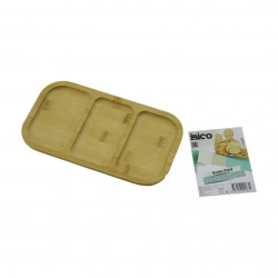 İBİCO İ22-183 ( DİKDÖRTGEN ) ( 3 BÖLMELİ=2+1 ) AHŞAP BAMBU SERVİS SUNUM TEPSİ & TAHTASI ( 25 X 14 X 1.4CM )*36