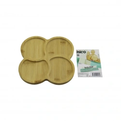 İBİCO İ22-184 ( KARE ) ( 4 YUVARLAK KÖŞELİ & BÖLMELİ ) AHŞAP BAMBU SERVİS SUNUM TEPSİ & TAHTASI ( 20 X 20 X 1.4CM )*36