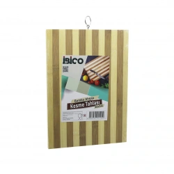 İBİCO İ22-190 ( 24X34 X 1.3CM ) ( BEYAZ ÇİZGİLİ ) ( AHŞAP BAMBU ) KESİM PANOSU & KESME TAHTASI ( METAL KULPLU )*30