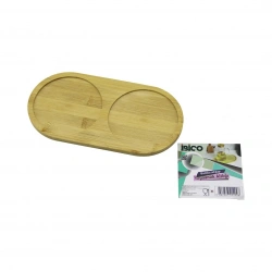 İBİCO İ22-209 ( 2 BÖLMELİ ) ( OVAL ) AHŞAP BAMBU ( YAĞDANLIK ALTLIK ) ( MİNİ TEPSİ ) ( 12 X 23.4 X 0.8CM )*144