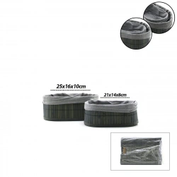İBİCO İ22-331 ( GRİ ) ( 2 BOY ) ( OVAL ) ( BAMBU KENAR ) ORGANİZER SEPET ( AHŞAP ALTLIK & BEZLİ ) ( 21X14-25X16CM )*36