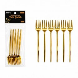 İBİCO İ22-440 ( 6PCS ) ( GOLD ) TATLI ÇATAL SETİ ( 13CM )*10X10