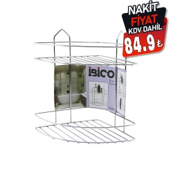 İBİCO K13-018 ( 2 KATLI & ÜÇGEN ) ( KROM ) ( METAL ) BANYO KÖŞELİK & DUŞKABİN RAF*12