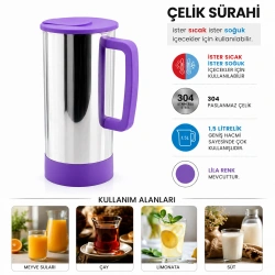 KRT-1141 ( LİLA & PASLANMAZ ÇELİK ) ( SICAK & SOĞUK ) ÇELİK SÜRAHİ*24
