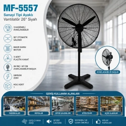 MF-5557 (SANAYİ TİPİ) (26İNC & 67CM & AYARLANABİLİR BAŞLIK) (3 KADEMELİ & 3 KANAT & 220V) AYAKLI VANTİLATÖR*2=K