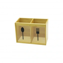 MİR NO-1568 ( 2 X KARE BÖLMELİ ) AHŞAP BAMBU ( ÇATAL & KAŞIKLIK ) ( ŞEFFAF PVC PENCERELİ ) ( 2 X ( 9X9CM )*48