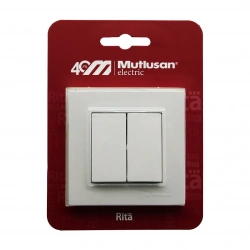MUTLUSAN RİTA-2220 402 0201( B ) ( BLİSTERLİ & KARTLI ) ( BEYAZ & KOMÜTATÖR & 2Lİ ANAHTAR PRİZ ) VİDALI & ÇERÇEVELİ*12X1