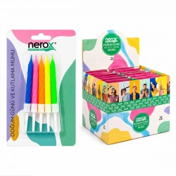 NEROX NRX-3013 ( 10PCS ) ( RENKLİ ) ( SÜS ) DOĞUM GÜNÜ MUMU ( BEYAZ PLASTİK TUTACAK )*24X20