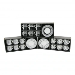 NEWLİFE CLKN-2371 ( SİYAH & BEYAZ ) ( 12PCS=6-TAKIM ) PORSELEN KAHVE FİNCANI ( ÇİÇEK & ÇİZGİ & NOKTA MİX DESEN )*12