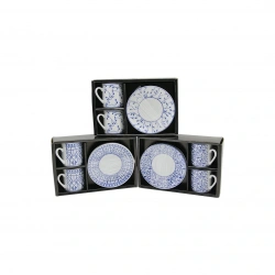 NEWLİFE CLKN-2372 ( MAVİ & BEYAZ ) ( 4PCS=2-TAKIM ) PORSELEN KAHVE FİNCANI ( ÇİÇEK & ÇİZGİ & NOKTA MİX DESEN )*36