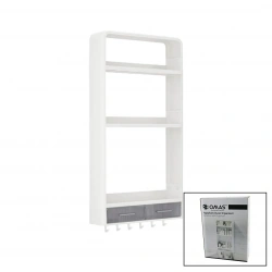 OMAŞ-TERA OM-0817 ( BEYAZ ) YAPIŞKANLI DUVAR ORGANİZERİ PLASTİK ( 3 RAF=14CM-19CM-30CM & 2 ÇEKMECE=40CM & 6 ASKI ) ( 19 PCARÇA )*6