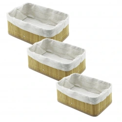 PABLITO HOME PBT-595 (3 BOY) (D.GEN) (BAMBU KENAR) ORGANİZER SEPET (AHŞAP ALTLIK & BEZLİ) (30X20X11.5 -25X16X9.7 -21X12X7.7CM)*20=K