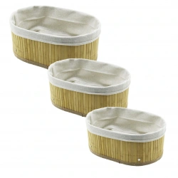 PABLITO HOME PBT-597 (3 BOY) (OVAL) (BAMBU KENAR) ORGANİZER SEPET (AHŞAP ALTLIK & BEZLİ) (30X20X11.5-25X16X9.7-21X12X7.7CM)*20=K