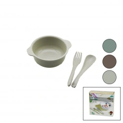 QLUX BSF-00980 BLW SET NO-2 BEBEK BESLENME SETİ ( 3PCS=1-MAMA KABI + 1-KAŞIK + 1-ÇATAL ) ( 400ML ) ( RENKLİ PLASTİK )*10=K