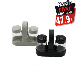 QLUX C-00381 DROP (STANDLI) (2 PCS) (CAM) TUZLUK & BAHARATLIK SET (PLS.KAPAK & KÜRDANLIKLI STAND) (TAŞIMA KULPLU)*15=K