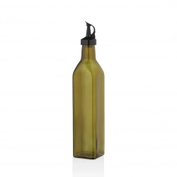 QLUX C-00407 ( YEŞİL ) ( CAM ) ORGANİK YAĞDANLIK ŞİŞE ( 750ML ) ( PLASTİK KİLİTLİ KAPAK )*12=K