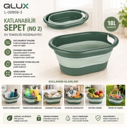 QLUX L-00959-3 ( NO-2 ) ( 18LT ) ( YEŞİL ) KATLANABİLİR SEPET*8=K