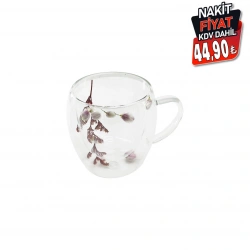 SDR-B1 ( 250ML & KULPLU ) ( ÇİFT CİDARLI & ÇİÇEKLİ ) CAM BARDAK*100=K                     qwe07