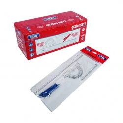 TRİX T-975 ( 4PCS = 30CM CETVEL & 180°AÇI ÖLÇER & 60°GÖNYE & PERGEL) ÇİZİM SETİ*24X12