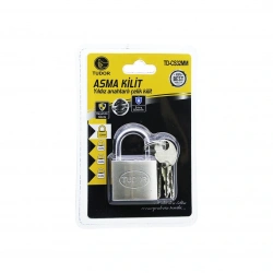 TUDOR TD-CS32MM (VAKUMLU) (YILDIZ & ÇİVİ ANAHTARLI) ( 32MM & GRİ ) ( KISA KANCALI ) ÇELİK ASMA KİLİT*12X20