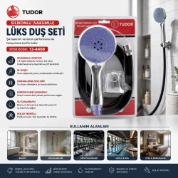 TUDOR TDR-253 MİLANO ( VAKUMLU & SİLİKON ) LÜKS DUŞ SETİ (DUŞ BAŞLIK=MİX) (SİLİKON HORTUM=1.5MT) (MAFSAL=3 KADEME)*50