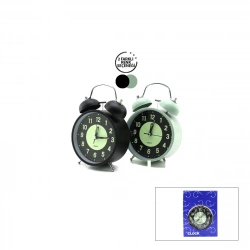 TWIN BELL ALARM CLOCK BGC-37 NO-847 YUVARLAK MASA ÇALAR SAAT ( METAL KASA RENKLİ ) ( PİLLİ & IŞIKLI & FOSFORLU ) ( ÇAP: 11CM )*60