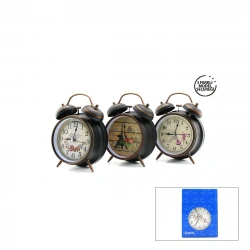 TWIN BELL ALARM CLOCK BGC-45 YUVARLAK MASA ÇALAR SAAT ( METAL KASA ESKİTME & DESENLİ ) ( PİLLİ & IŞIKLI ) ( ÇAP: 10CM )*60