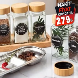 YAKUT-12233 ( 12PCS TAKIM ) ( KARE ) ( CAM ) BAHARATLIK & TUZLUK ( BAMBU KAPAKLI )*8