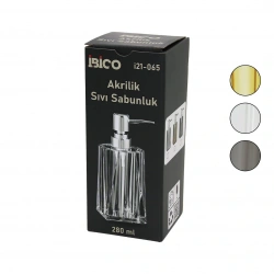 İBİCO İ21-065 (UZUN) (KARE TABAN & YVRLK AĞIZ & 4+4=8GEN GÖVDE) (ŞEFFAF & RENKLİ) (AKRİLİK & MİKA KRİSTAL) SIVI SABUNLUK (280ML)*48