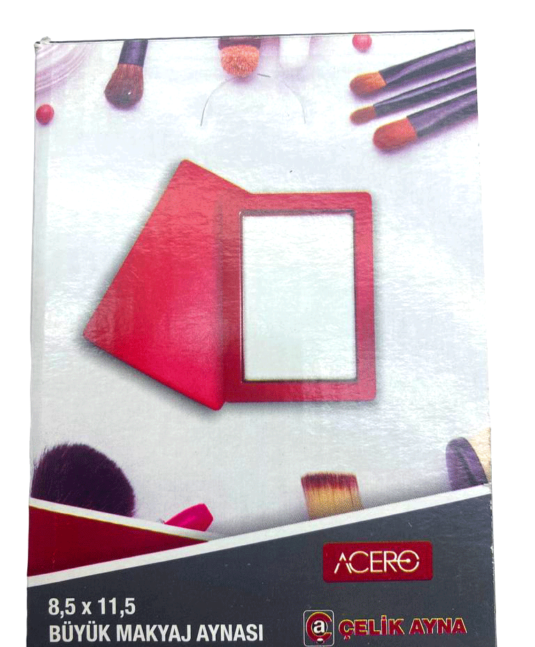 ÇELİK AYNA-197 ACERO ( BÜYÜK & DİKDÖRTGEN ) ( CEP & ÇANTA ) MAKYAJ AYNASI (8,5X11,5CM)*12X12