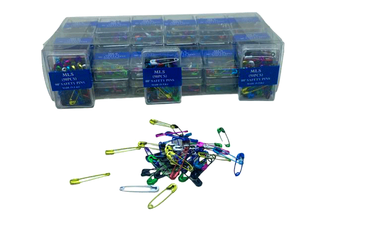 MLS SAFETY PINS-988 ( RENKLİ ) ( 50PCS.PLS.KUTU ) ( NO-00 ) MİNİ ÇENGELLİ İĞNE*36X40