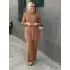 DERİNSTORE ÖNÜ TAŞLI TUNİK PANTOLONLU TAKIM KAHVERENGİ