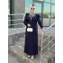 JUKİ YAKA TAŞ DETAYLI ELBİSE LACİVERT