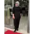 KREM BUZZY DETAYLI KUMAŞ PANTOLONLU TAKIM SİYAH