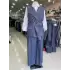 KREM KOT YELEKLİ TAKIM MAVİ