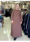 JUKİ TENCEL OMUZ İŞLEMELİ ELBİSE KAHVERENGİ