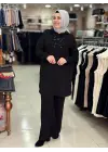 DULE KURDELE DETAYLI TUNİK PANTOLON TAKIM SİYAH