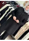 DULE KURDELE DETAYLI TUNİK PANTOLON TAKIM SİYAH