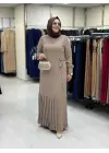 JUKİ ETEĞİ PLİSE DETAYLI ELBİSE Bej