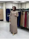 JUKİ ETEĞİ PLİSE DETAYLI ELBİSE Bej