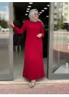 JUKİ ETEĞİ PLİSE DETAYLI ELBİSE KIRMIZI