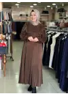 OFELİA DÜĞME DETAYLI İPEK KUPRA ELBİSE KAHVERENGİ