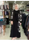 JUKİ ÇİÇEK İŞLEMELİ ABAYA SİYAH