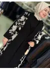 JUKİ ÇİÇEK İŞLEMELİ ABAYA SİYAH
