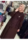 MEVAPLUS DANTEL YELEKLİ ELBİSE KAHVERENGİ